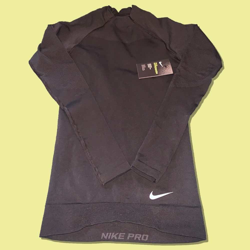 Nike Black Long Sleeve Pro Top with White Swoosh